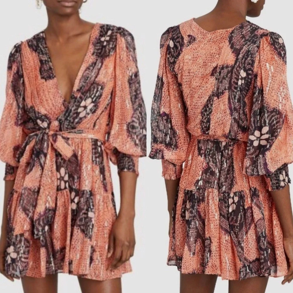 Ulla Johnson Noemi Coral and Metallic Silk Mini Dress - Picture 12 of 14